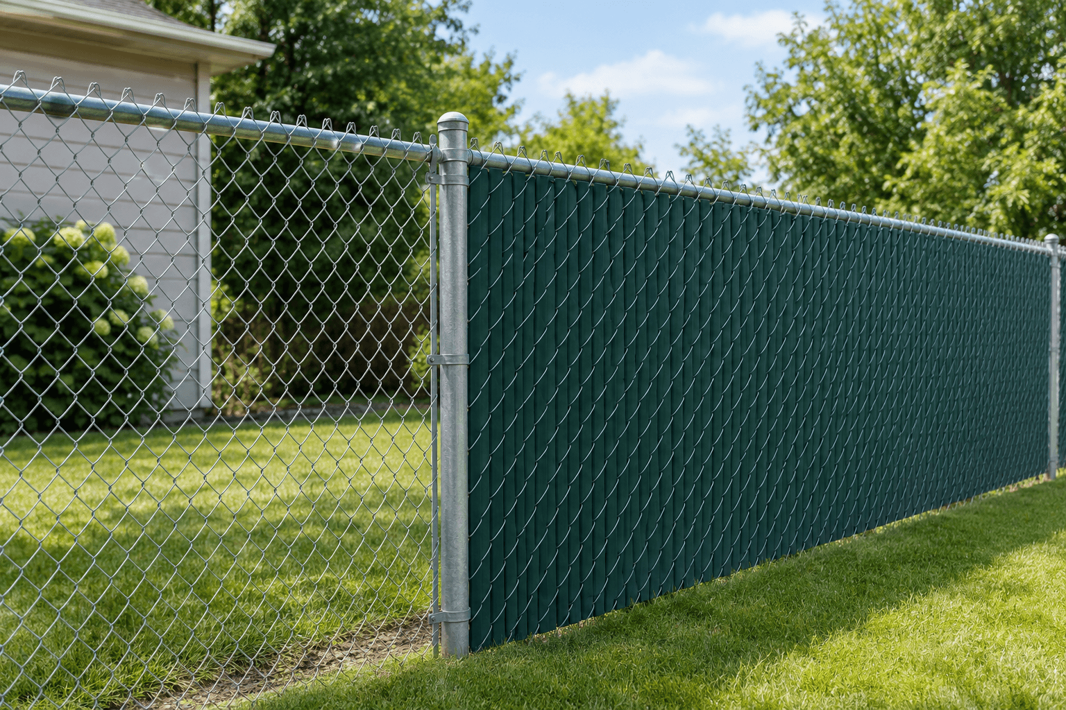 Chain-Link Fence Privacy Upgrade (1) before and after adding privacy slats